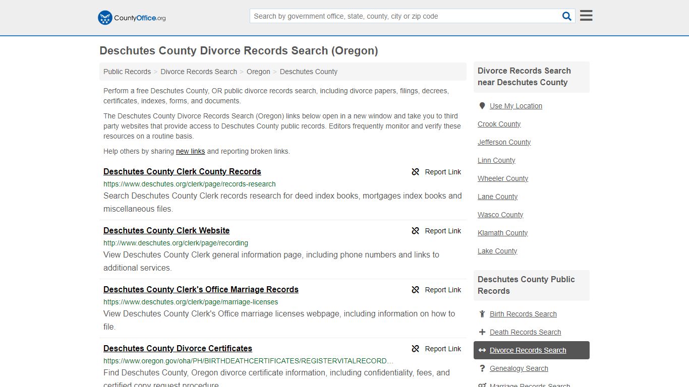 Deschutes County Divorce Records Search (Oregon) - County Office